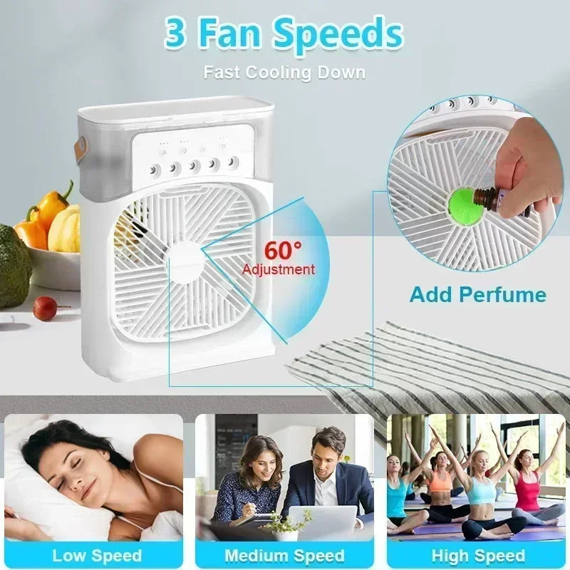Portable Humidifier Fan 3 in 1 Air Conditioners USB Electric Fan LED Night Light USB 3 Speed Household Small Air Cooler