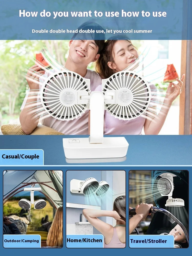 2024 New Multi-Function Double-Head Shaking Fan 4-Gears Adjustable High-Definition Digital Display Night Lights Portable Fan