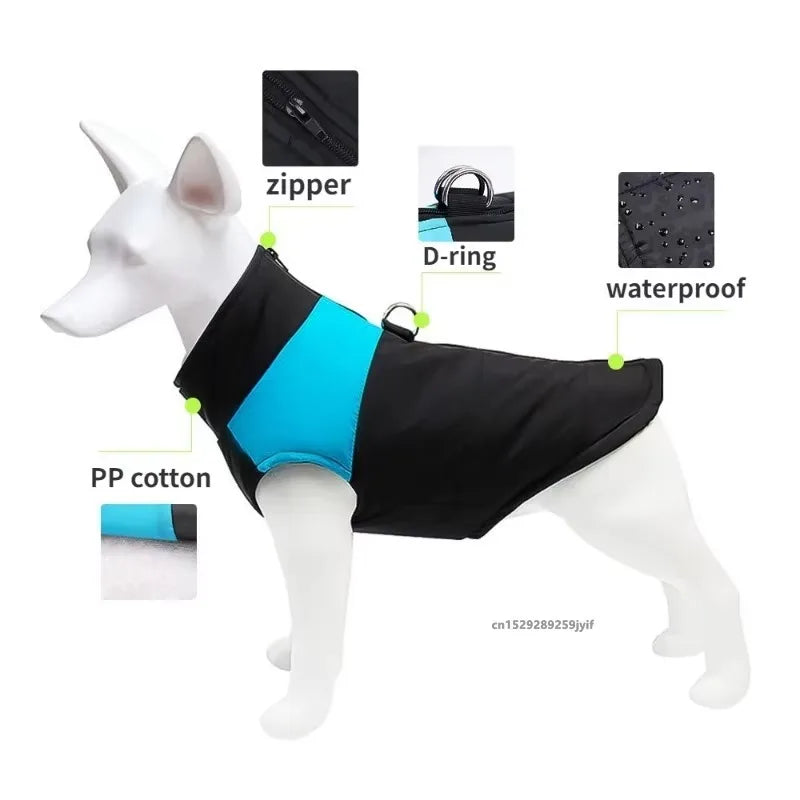 Waterproof Warm Dog Coat – Padded Winter Vest with Zipper for Small, Medium & Large Dogs