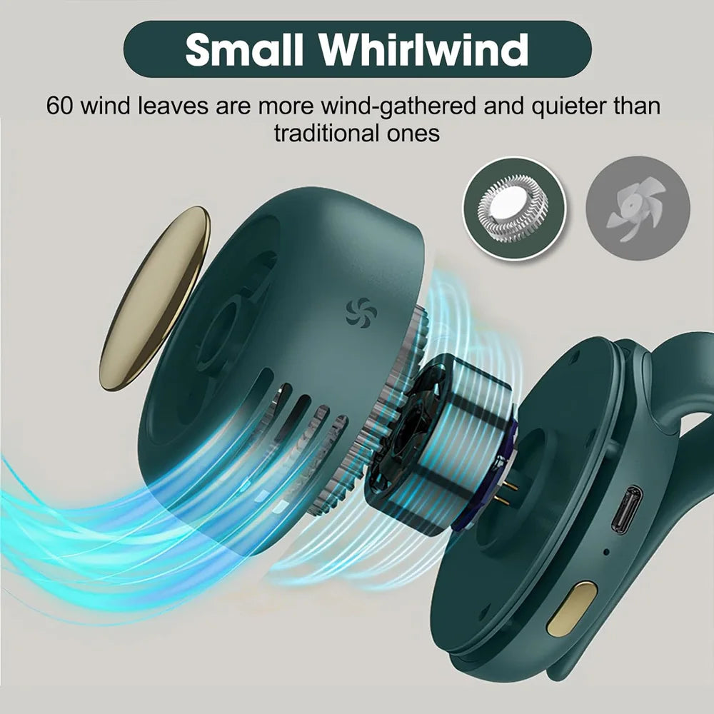 Portable Silent Mini Clip Fan Bladeless USB Fan Built-in 900mAh Battery Hanging Waist Electric Fan 3 Speeds for Outdoor Travel