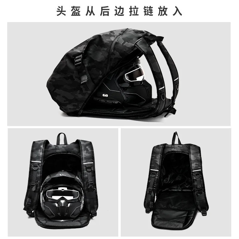 Helmet Backpack for Motorcycle Cycling Large Capacity Waterproof Helmet Storage Bag with Reflective Stripe Hiking Backpack
