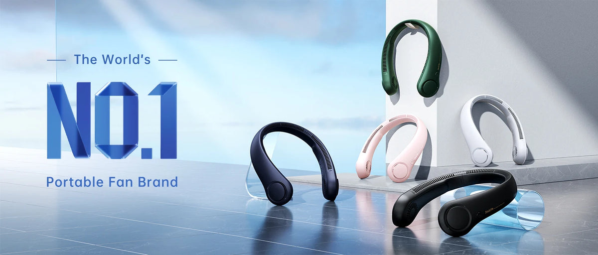 JISULIFE Portable Neck Fan,Hands-Free Bladeless, 5 Speeds,4000 mAh Rechargeable Battery,Twistable Operated Wearable Neckband Fan