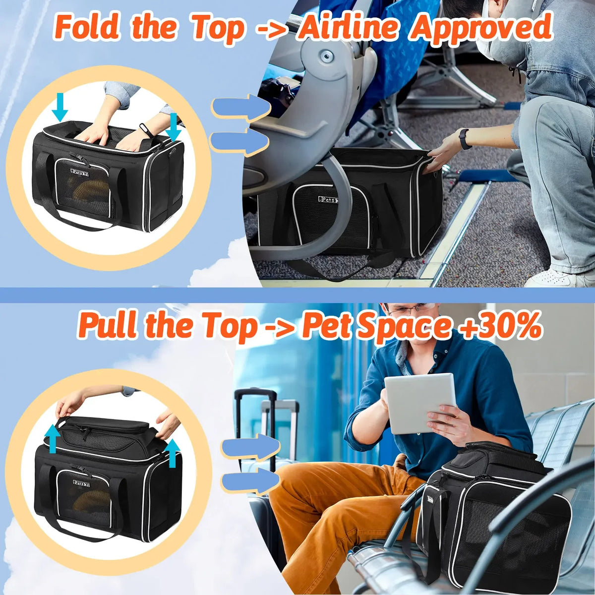 Airline Approved Pet Carrier- Expandable, DURABLE and with good VENTILATION