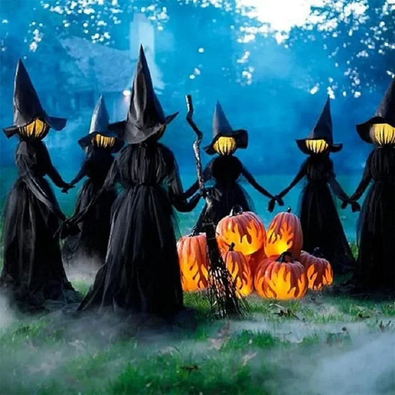 Halloween Colourful Glow Three Hand-Holding Witches Sound-activated hand-holding witch Halloween light up decoration props