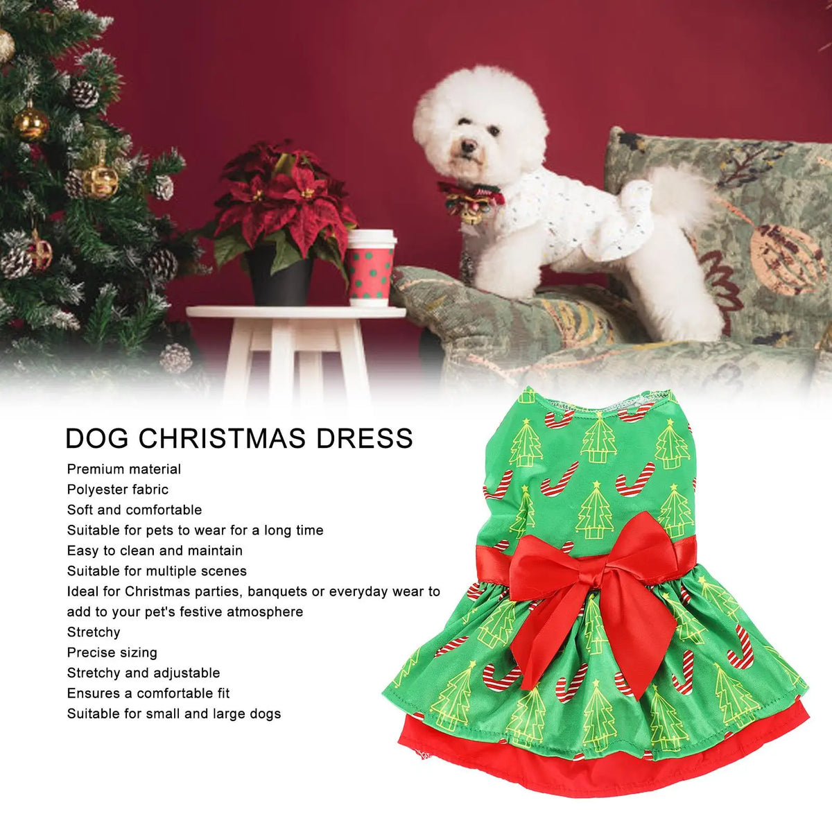 Adorable for christmas Tree Dog Dress - Cute Outfit for Puppies - Perfect for Parties & Daily Wear