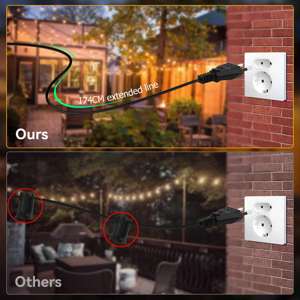ST38 LED String Lights 10M 15M 30M Waterproof Patio Light Outdoor LED Fairy Light Wedding Decoration For Garden Cafe Backya