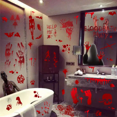 9 Sheets Halloween Decorations Window Stickers Reusable Bloody Handprint Footprint Horror Sticker Scary Realistic Tattoo Sticker