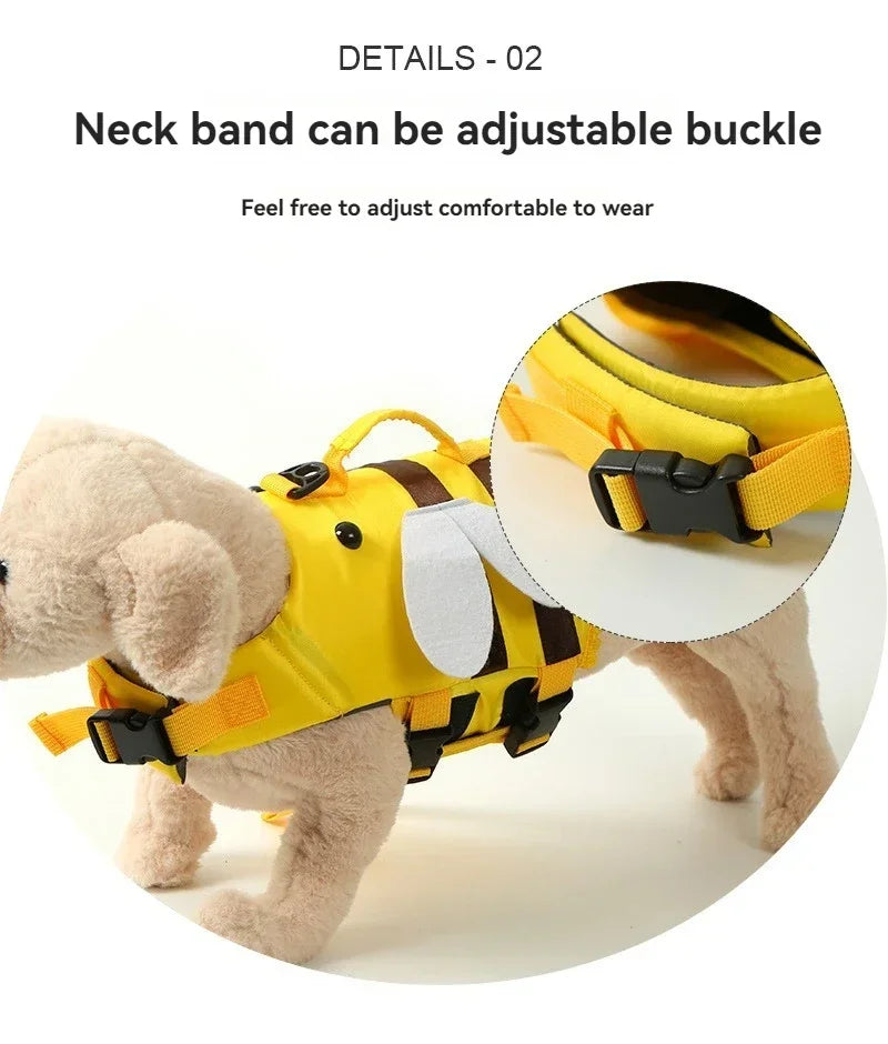 Summer Pet Dog Life Jacket Vest Clothes Life Vest Collar Harness Pet Dog Swimming Summer Swimwear Clothes Little Bee Pet Clothes