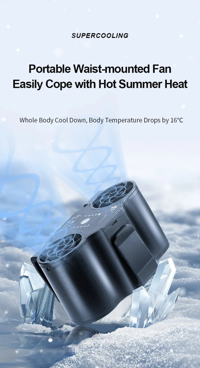 Portable Mini Waist Clip Fan with 20000mAh USB Rechargeable Battery Wireless Neck Fan for Sports Outdoor Working