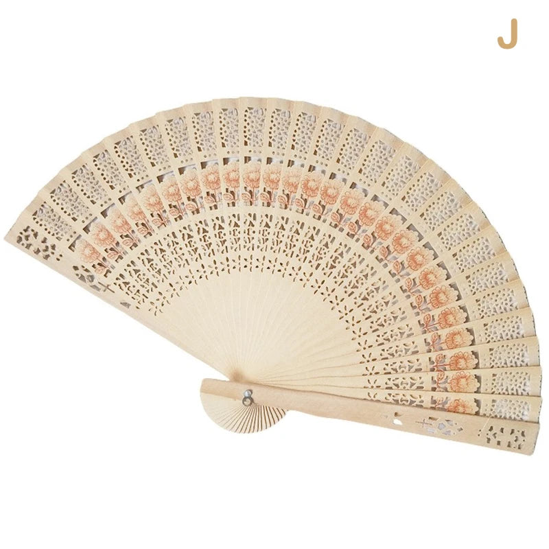 Fashion Wedding Hand Fragrant Party Carved Bamboo Folding Fan Chinese Wooden Fan Vintage Hollow Antiquity Folding Fan