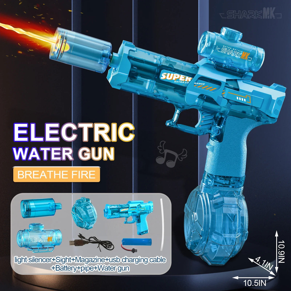 Electric Water Gun Outdoor Toys LED Light Sound Effects Flame Spray High Pressure High Speed Squirt Gun for Kids Adults Summer