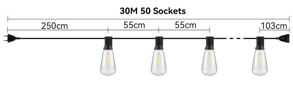 ST38 LED String Lights 10M 15M 30M Waterproof Patio Light Outdoor LED Fairy Light Wedding Decoration For Garden Cafe Backya
