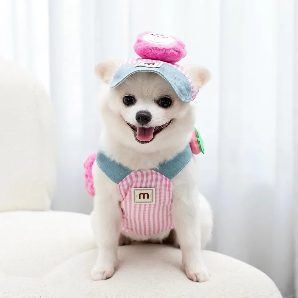 Cartoon Pet Harness Leash Sun Hat Set Cute Kitten Puppy Costume Cat Small Dogs Vest Harness Rope Cap 3pcs Outdoor Pet Supplies