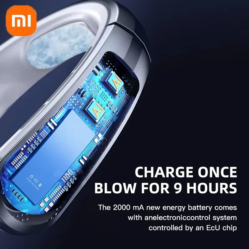 Xiaomi Portable Mini Hanging Neck Fan Digital Display Power Bladeless Fan Neckband Air Cooler USB Rechargeable Fan Cooling Tool