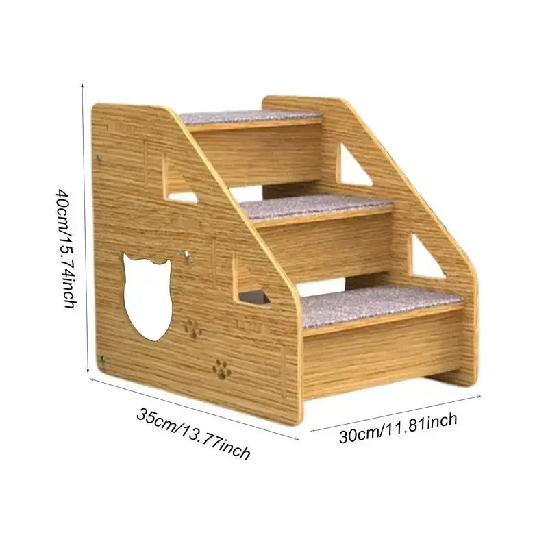3-Tier Wooden Pet Steps with Non-Slip Surface, Perfect for Small Dogs & Cats to Access Couches and Beds Safely