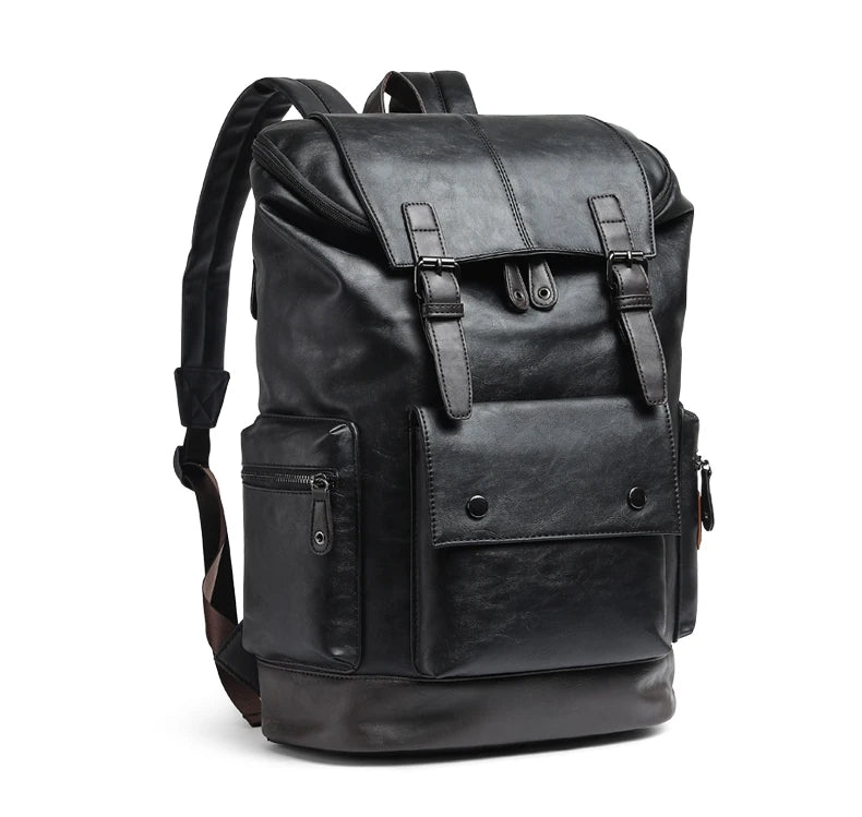 Men Pu Leather Backpack Men's Large Antitheft Travel Backpack Laptop Bag Black Bagpack Boy Big School Male Business Shoulder Bag