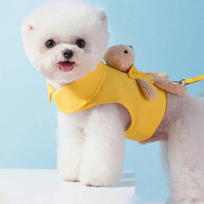 Puppy Cute Pet Vest Solid Dog Harness and Leash Set Pocket Bear Pet Clothes for Chihuahua Yorkie Walking Training Cat Dog Chain