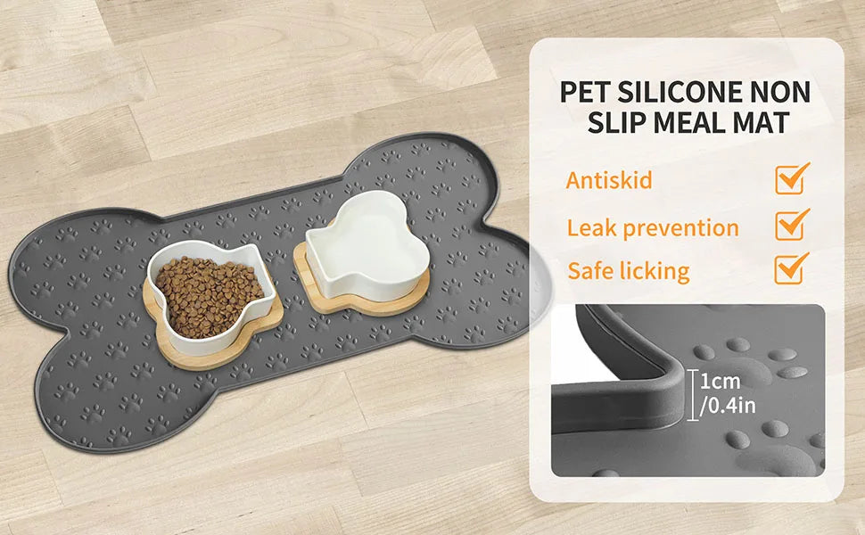 Dog Food Mat Anti-Slip Silicone Thicker Pet Placemat Waterproof Feeder Pad with Raised Edge Puppy  Feeding Mats