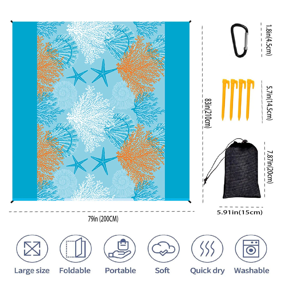 Beach Blanket Waterproof Sandproof Foldable Large Lightweight Pad Portable Soft Quick Dry Picnic Mat for Outdoor Travel Camping