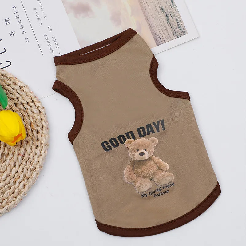 Pets Summer Prints Vests Dog Clothes Little Bear Dog Pattern Pet T-shirts Breathable Sleeveless Puppy Costume Dog Pet Shirts