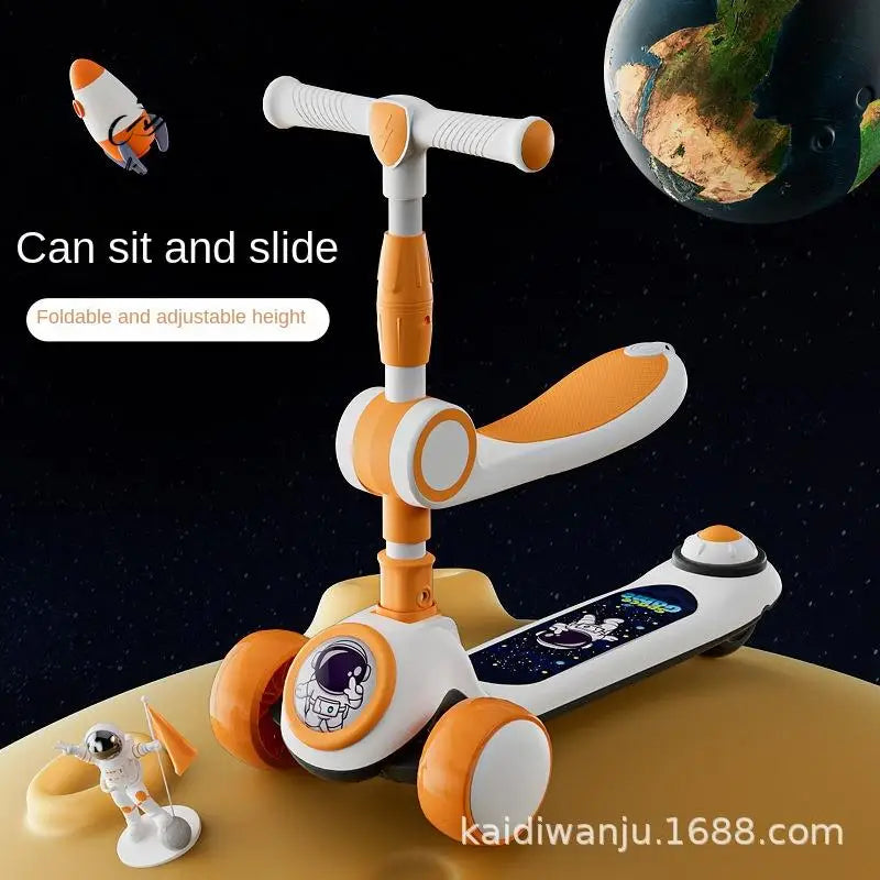 Cycling City Foldable Space Children's Scooter With Seat Push Handle Baby Toy Car Super Load-bearing Music Flash Wheel Scooter