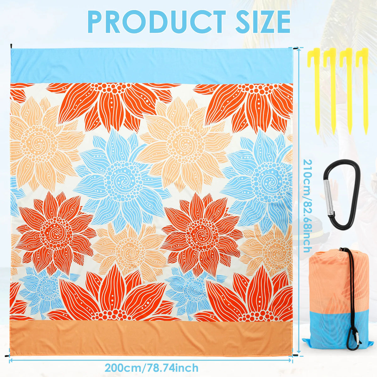 Beach Blanket Picnic Mat 210x200cm Waterproof Sandproof Portable Outdoor Sports Travel Hiking Camping Blanket