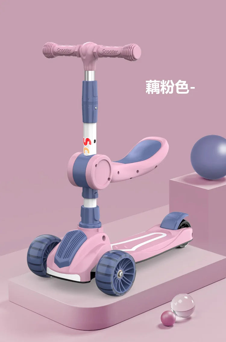 Cycling City 2-12 Years Old Children's Scooter Foldable Scooter With Music Light 3-wheel Scooter 4-speed Adjustable Balance Car