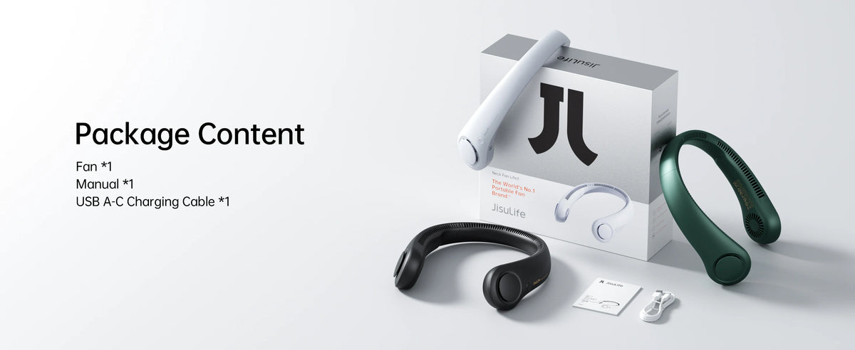 JISULIFE Portable Neck Fan,Hands-Free Bladeless, 5 Speeds,4000 mAh Rechargeable Battery,Twistable Operated Wearable Neckband Fan