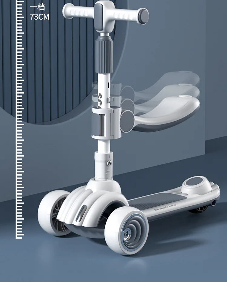 Children's Scooter Can Sit, Ride and Slide Three-in-One Foldable Scooter for Boys and Girls Kick Foot Scooter