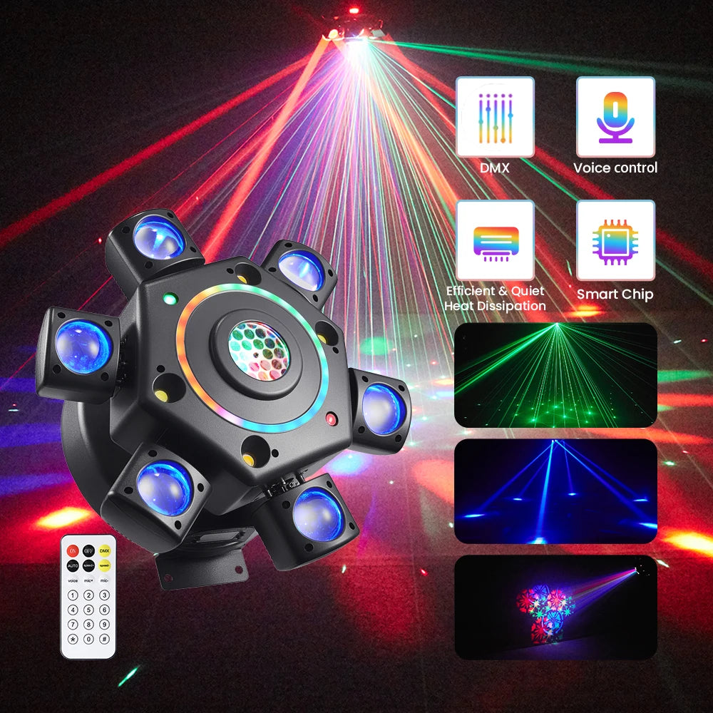 KEMAX Mini Beam 100W LED Mobile Head RGBW 6Arm Strobe Disco Party Light DMX DJ Accessories Nightclub Robot Stage Effect Light