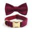 Burgundy Velvet Dog Collar Personalized Thicken Metal Buckle Pet Harness Bow Tie Collar Leash Set with Poop Bag Luxury Dog Gift
