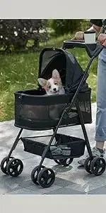 Folding 3-in-1 Dog Stroller with Removable Travel Carrier