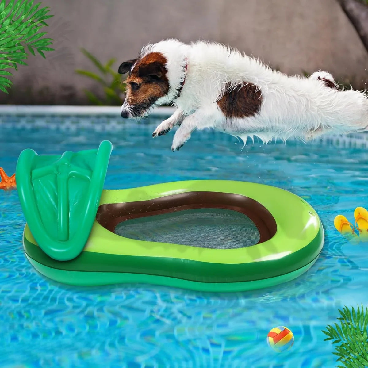 1PCS Avocado Dog Pool Floats Durable PVC Inflatable Convenient Storage Pet Dog Floating Mat for Summer Swim Pool Pet Water Toys