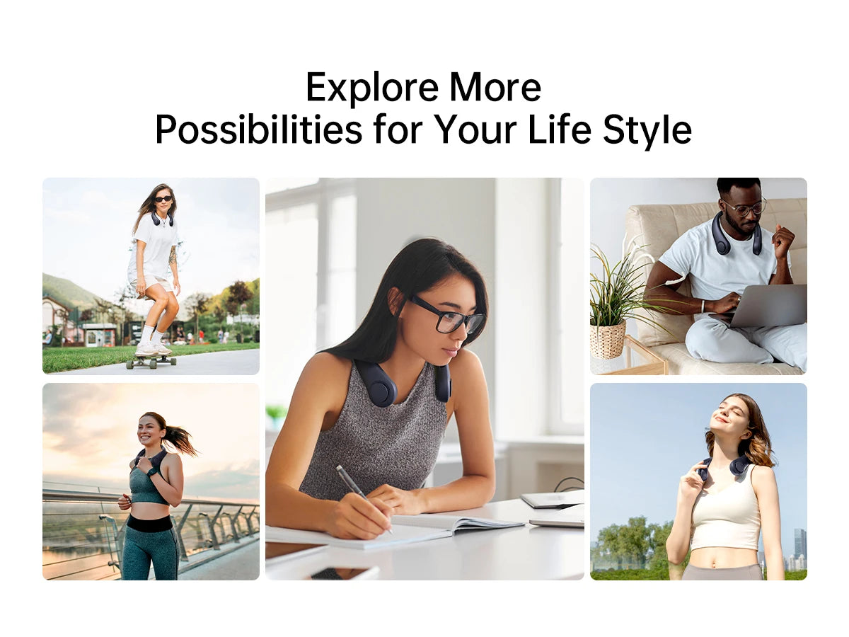 JISULIFE Portable Neck Fan, 4000 mAh Battery Rechargeable,5 Speeds Adjustable,Twistable Hands-Free Bladeless Neckband for Sports