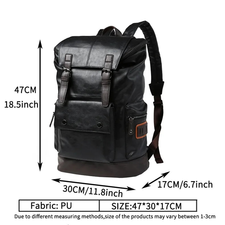 Men Pu Leather Backpack Men's Large Antitheft Travel Backpack Laptop Bag Black Bagpack Boy Big School Male Business Shoulder Bag