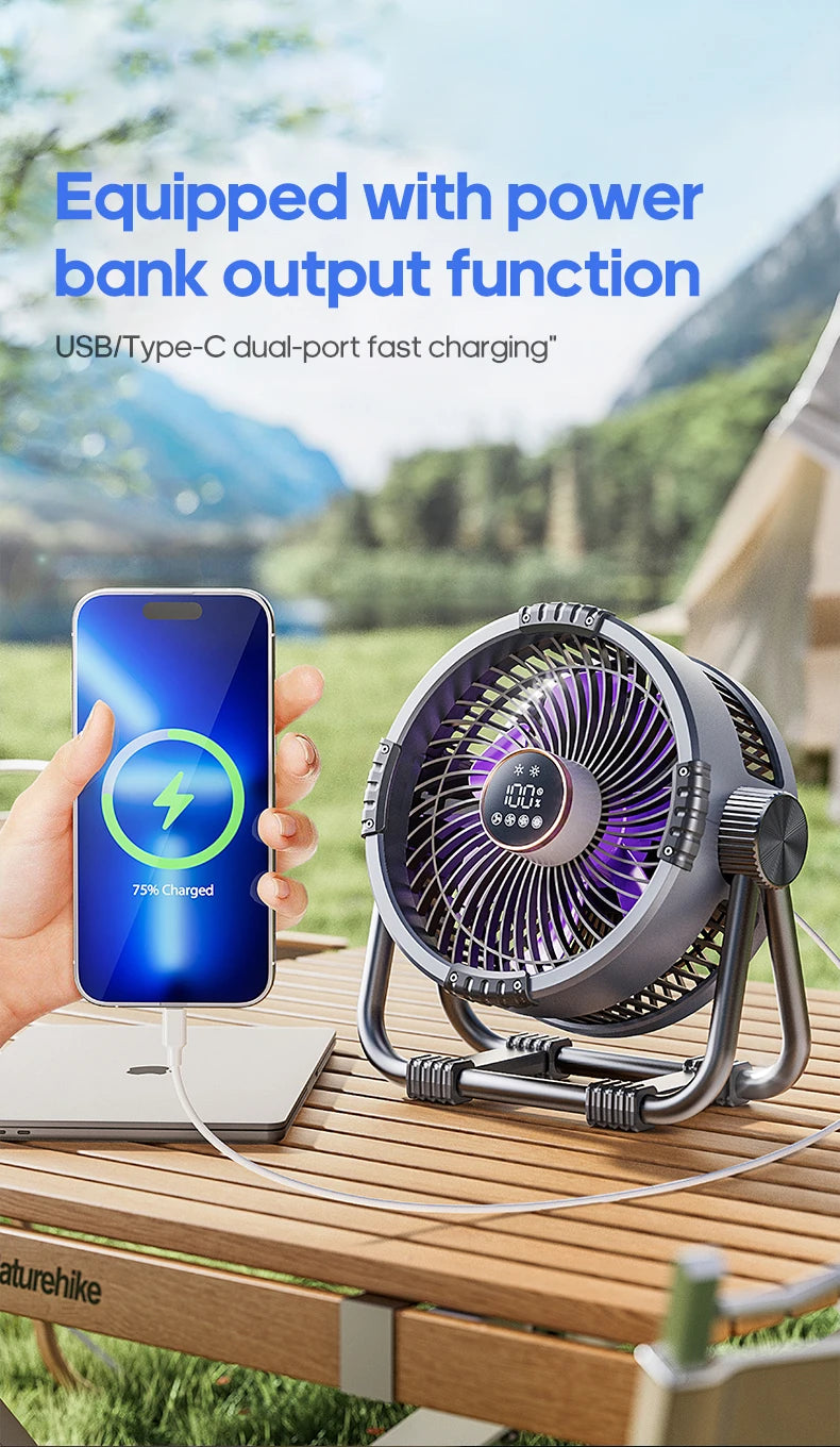 KINSCOTER Portable 6 in 1 Camping Fan 20000mAh Multifunctional Outdoor Desktop Air Circulator Wireless Ceiling  w/ Hook & Light
