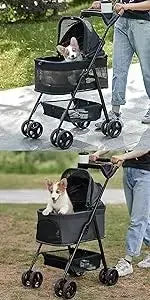 Folding 3-in-1 Dog Stroller with Removable Travel Carrier