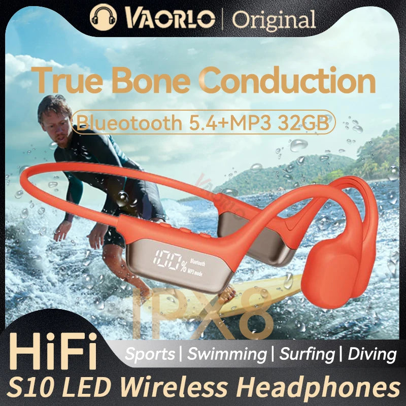 #IPX8 Waterproof Bone Conduction Wireless Headphone Bluetooth 5.4+32GB RAM MP3 Player HIFI Music Sport Swimming Headset with Mic