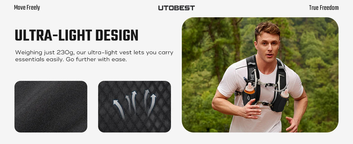 UTOBEST Running Hydration Vest 5L Lightweight Hydration Backpack with 2pcs 350ml Water Bottles for Bicycle Marathon Hiking