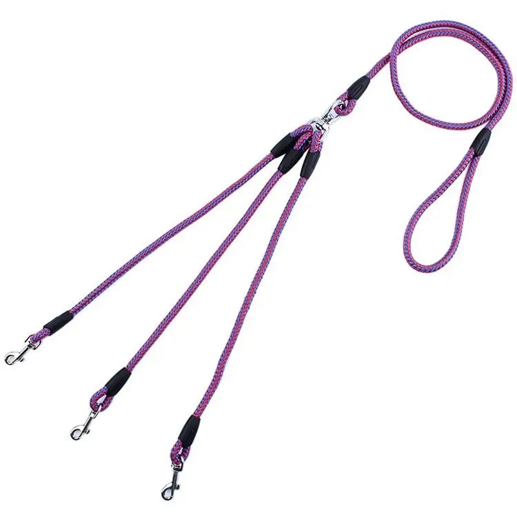 3 Way Couplers Pet Walking Lead 55" Long Nylon Braided Rope Dog Leash For 3 Dogs small dog harness