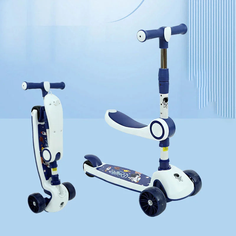 Kid Foot Scooter With Music And Folding Seat Flash Wheels Board Adjustable Height For 2-12 Years Children Cycling Kick Scooter