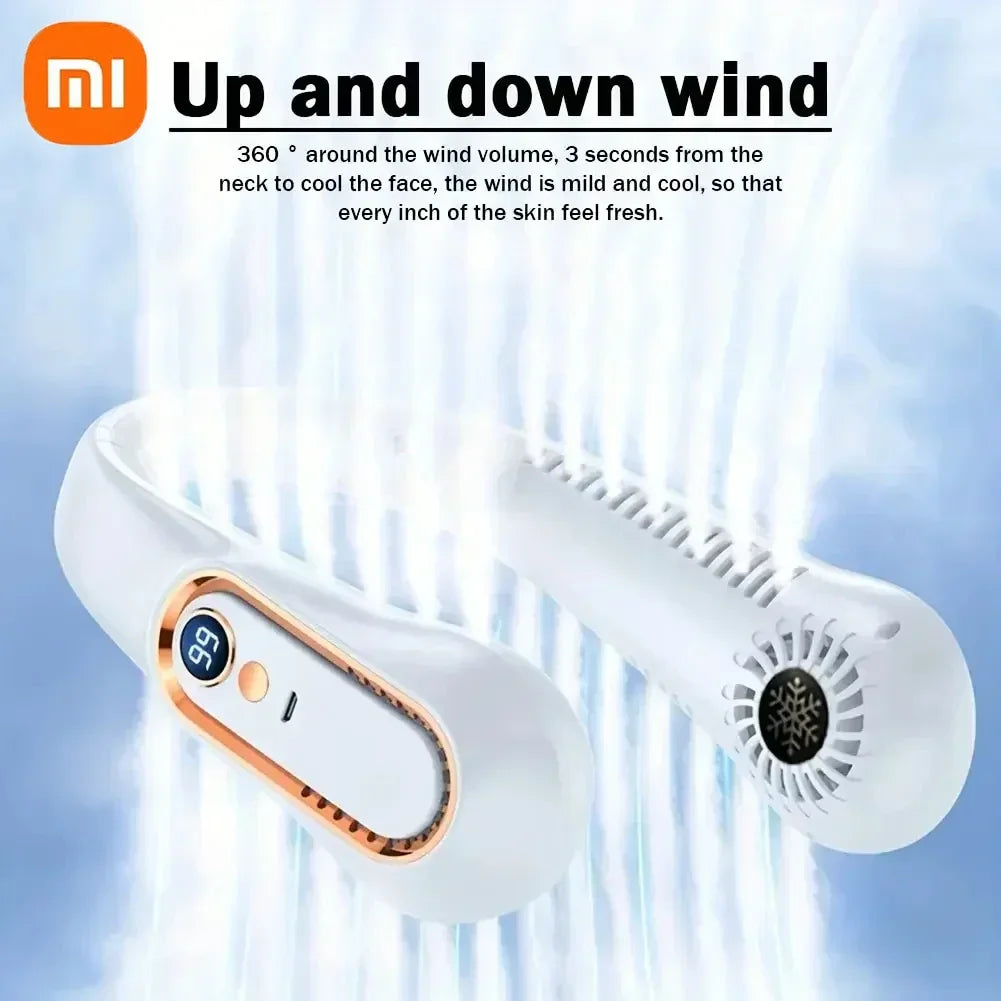 Xiaomi Neck Fan Digital Display Power Ventilator Leafless Neck Band Fan Portable Mini Air Cooler USB Rechargeable Fan