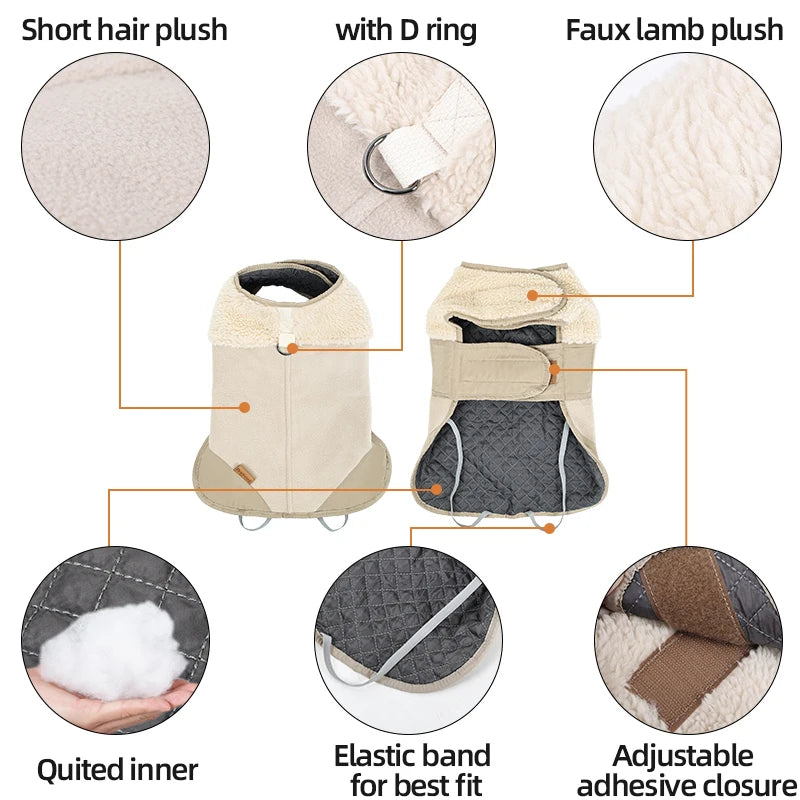 Winter Dogs Clothes Outdoor Cold Proof Warm Dog Jacket With Fleece Cotton Lining Double Sided Wearable Vest Puppy Clothing Coats