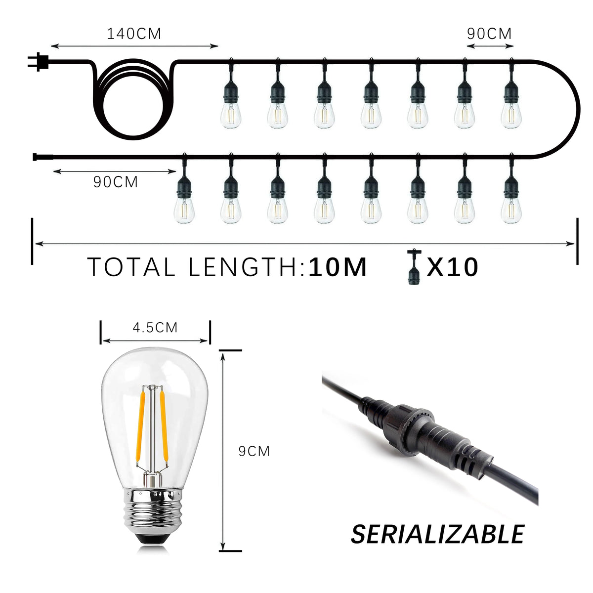 30m Outdoor Festoon LED Fairy Lights Warm White E27 S14 Retro filament Bulb Waterproof Christmas Lights Garland Decoration