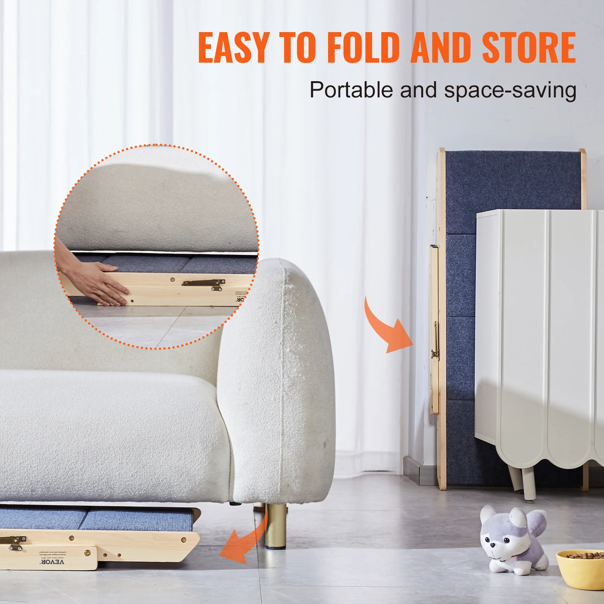 VEVOR Wooden Pet Steps and Ramp Combo 2-in-1 Design Foldable Access for Beds Steps Structure for Pets of Small to Large Size