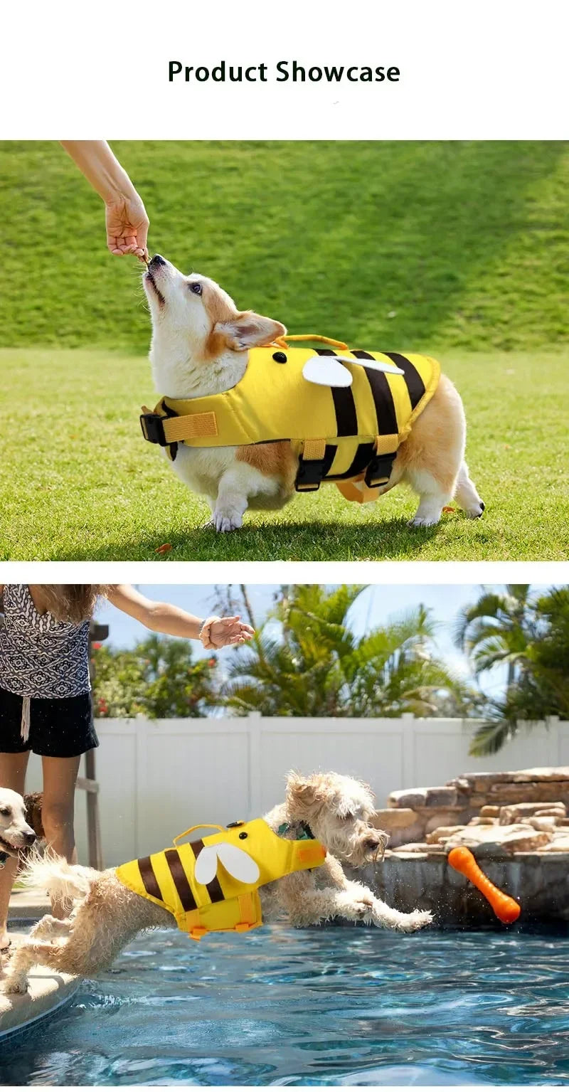 Summer Pet Dog Life Jacket Vest Clothes Life Vest Collar Harness Pet Dog Swimming Summer Swimwear Clothes Little Bee Pet Clothes