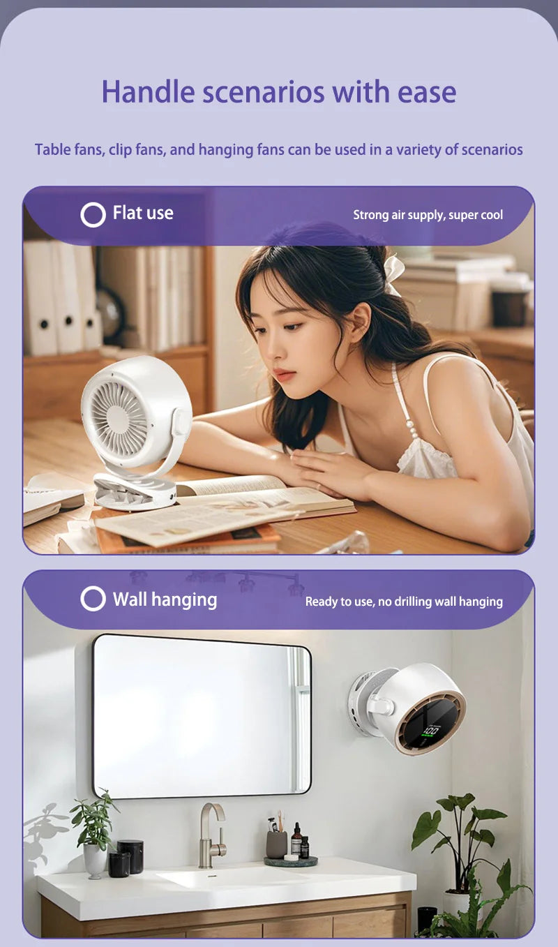 Xiaomi Digital Display Fan Desktop Remote Control 720°Rotation Type-C Rechargeable Electric Fans Portable Wall Hanging With Clip