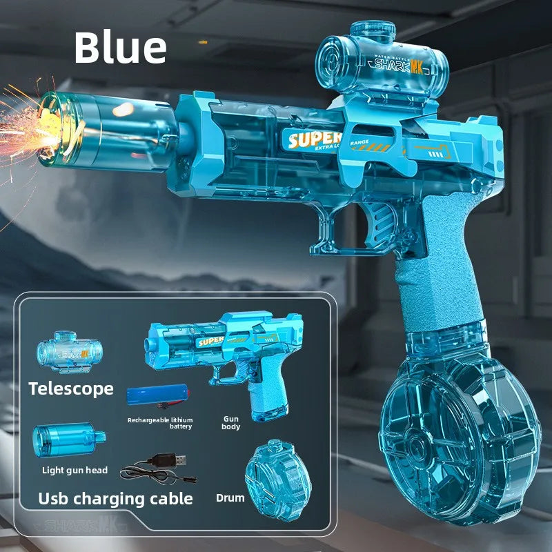 Electric Water Gun Outdoor Toys LED Light Sound Effects Flame Spray High Pressure High Speed Squirt Gun for Kids Adults Summer