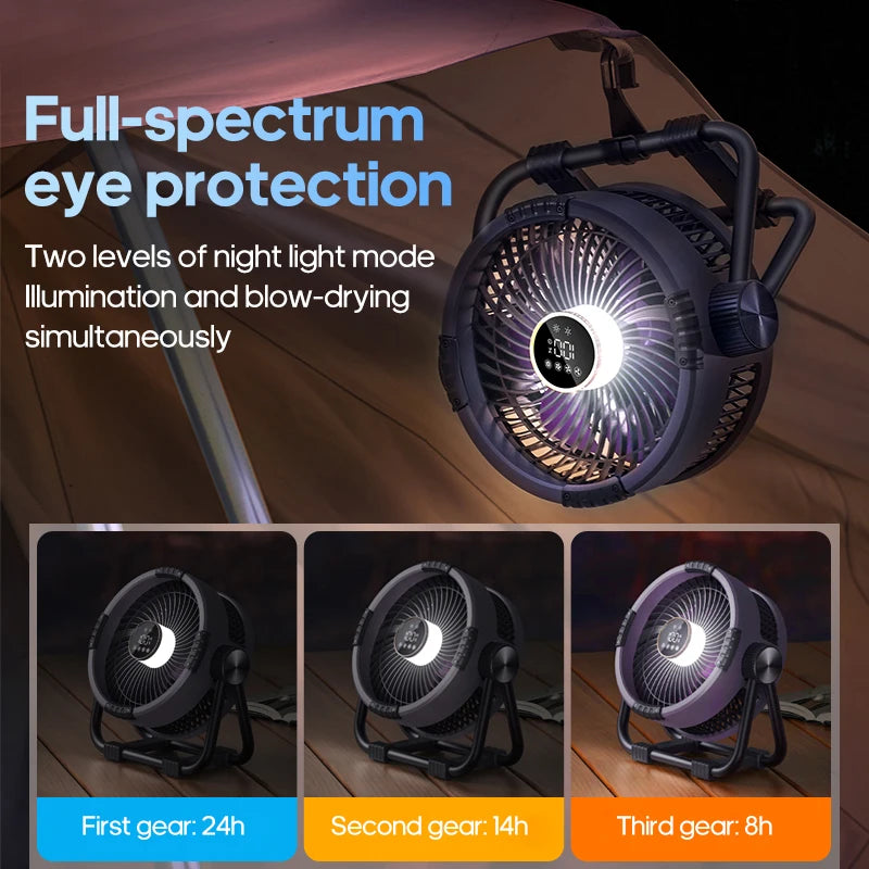 KINSCOTER Portable 6 in 1 Camping Fan 20000mAh Multifunctional Outdoor Desktop Air Circulator Wireless Ceiling  w/ Hook & Light