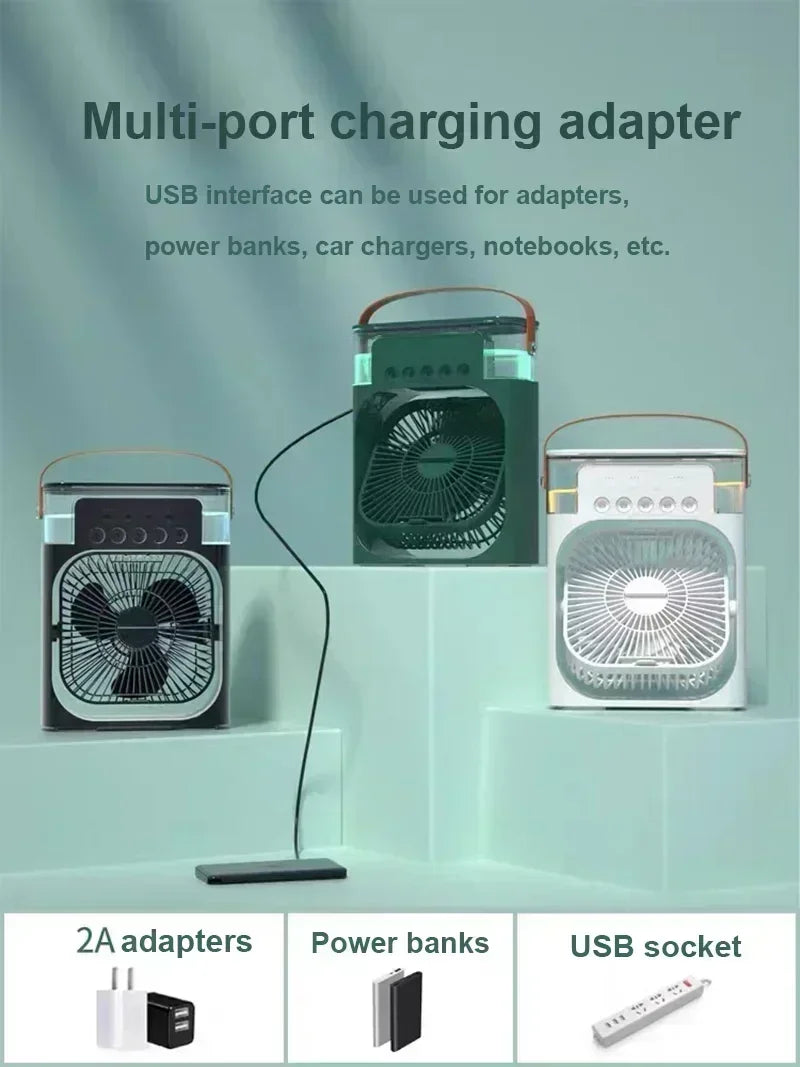 Portable Humidifier Fan 3 in 1 Air Conditioners USB Electric Fan LED Night Light USB 3 Speed Household Small Air Cooler